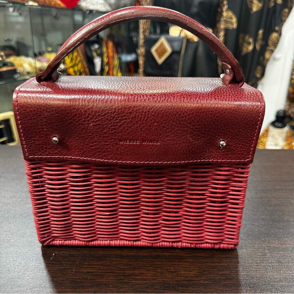 Wicker Wings Wicker Leather Trim Burgundy Shoulder Bag